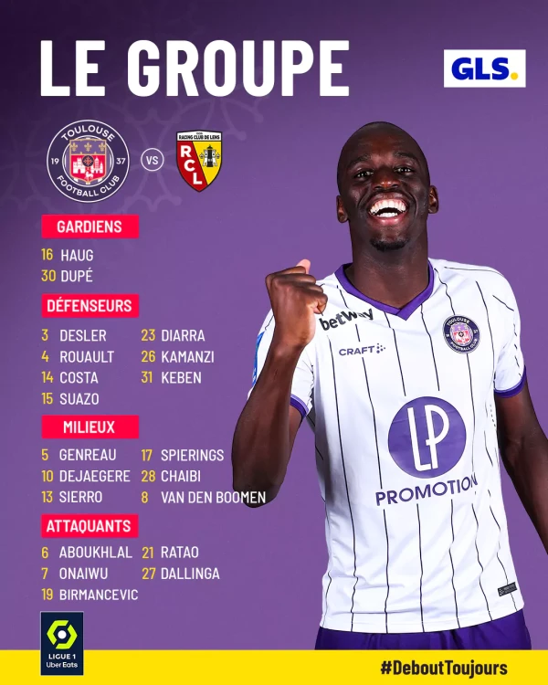 le groupe pour le match TéFéCé-Lens saison 2022-2023
